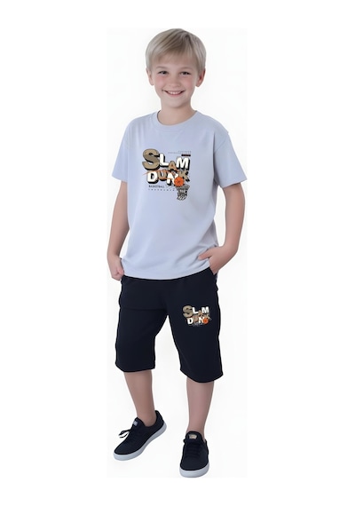 Fyk Kids Erkek Çocuk Yazlık Slam Dunk Baskılı Alt-üst Takım Gri