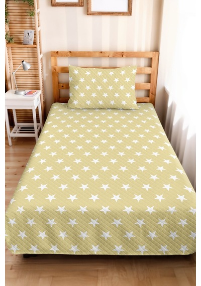 Yıldız Sarı Genç Odası Tek Kişilik Pike Takımı - Minimal Hardal 160x220 Cm Kapitone Yatak Örtüsü Ahenkli Yosun Buharı