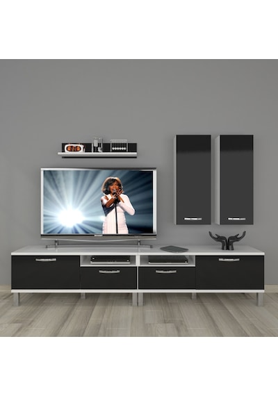 Decoraktiv Eko 5220d Slm Krom Ayaklı Tv Ünitesi Tv Sehpası Beyaz - Siyah