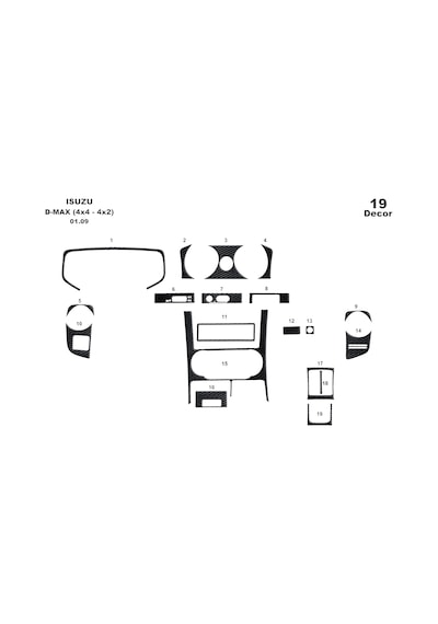 Isuzu D Max Çift Kabin 4x4 Torpido Kaplama 2005-2006 6 Parça Siyah Karbon