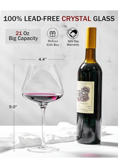 Tr Elle Üflemeli İtalyan Tarzı Kristal Şarap Kadehleri - Kurşunsuz Premium Kristal Şeffaf Cam - 20-21 Oz Set - Her Diğer