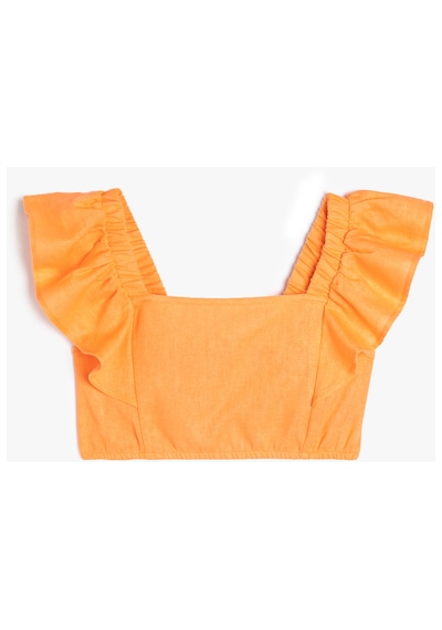 Koton Keten Crop Bluz Kelebek Kollu Kare Yaka Turuncu 4skg60057aw Turuncu