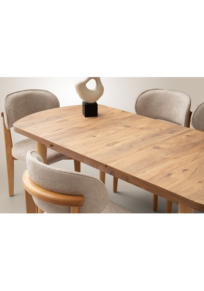 Mono Kaşıklıklı Masa, Verda Sandalye, Dışbudak, 140x80 Açık Ceviz