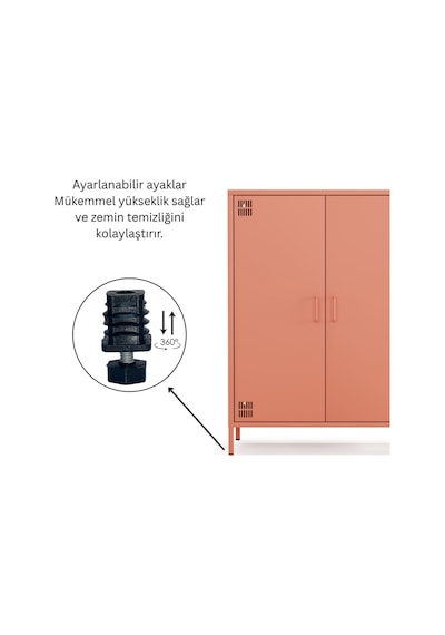 Pera Metal Dolap 2 Kapılı 80,50 X 40 X 109,50 Cm - 9 Renk Seçeneği Bulunmaktadır Ral 3022 Somon