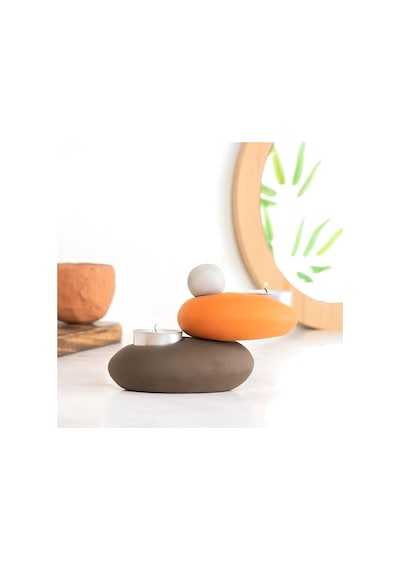 Mitr Özel Tasarım El Yapımı Kahverengi 2'li Tealight Mumluk Renkli