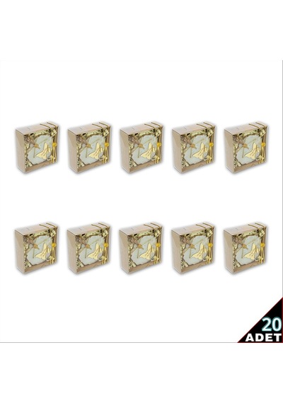 Kutulu Ve Kelebek Pleksili 6,5cm Epoksi Magnet, Altın-20 Adet Altın