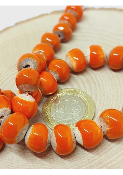 Turuncu Renk Sırlı Seramik Boncuk Dizi 10-12mm/24cm 54138 Çok REnkli