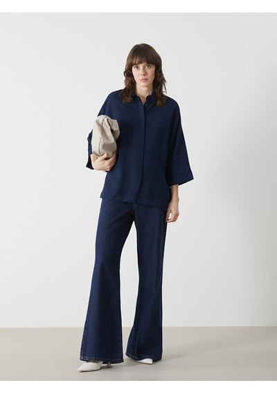 Lcwaıkıkı Classic Lacivert Oversize Armürlü Kadın Gömlek