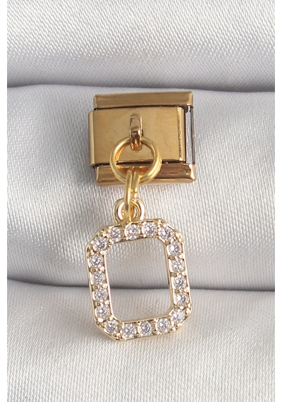 316l Çelik Gold Renk Sallantı Kare Zirkon Taşlı Charm Gümüş