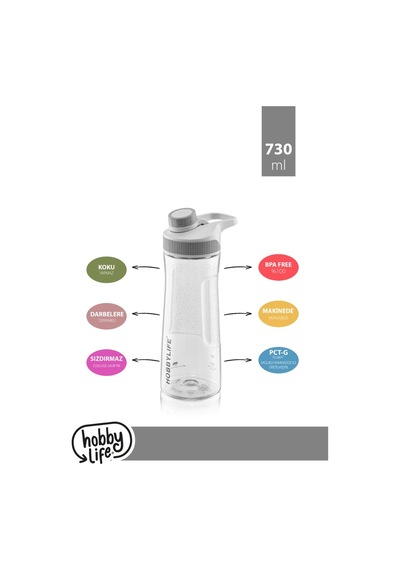 2 Li Set 730ml 530ml. Su Matarası Su Şişesi Suluk Bpa Içermez Gri Gri