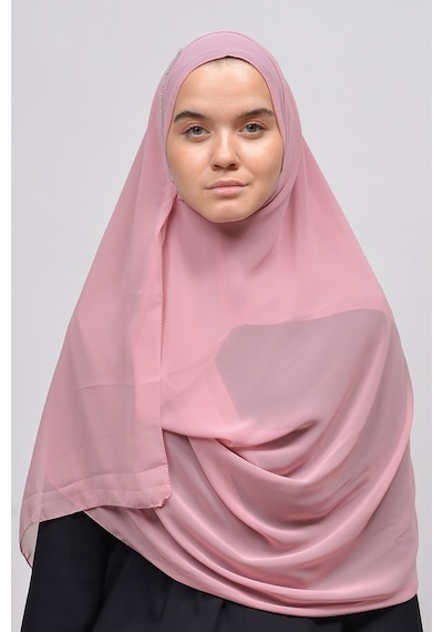 Altobeh Hazır Pratik Taşlı Malezya Tesettür Şifon Şal - Pembe