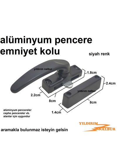 Alüminyum Pencere Emniyet Kapı Kolu Siyah Renk Cephe Pencere Kol