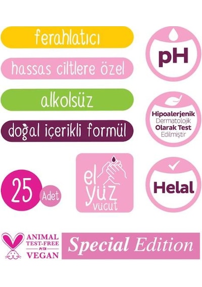 Sleepy Floral 25'li Kişisel Bakım Havlusu 2 Paket ve Rosıe Koku Tekli