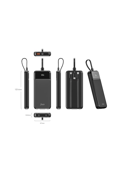 Juo MT03276 10000 Mah 22.5w Led Ekranlı Lightning Ve Type-c Kablolu Powerbank Siyah