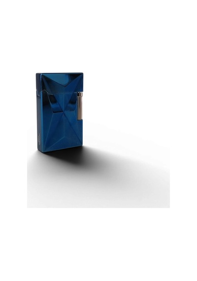 Parlak Safir Mavi Geometrik Kesim Metal Çakmak - Göz Alıcı Lüks Tasarım