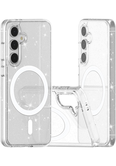 Galaxy S24 Fe Kılıf M-safe Şarj Özellikli Parlayan Simli Saydam Renkli Zore Allstar Kapak Seffaf
