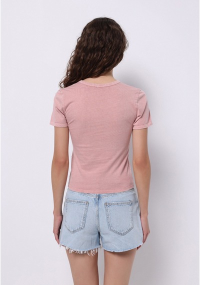 Colins Slim Fit Yuvarlak Yaka Baskılı Kadın Pembe Kısa Kol Tişört Cl1074569 Q1.v1 Dup Pembe