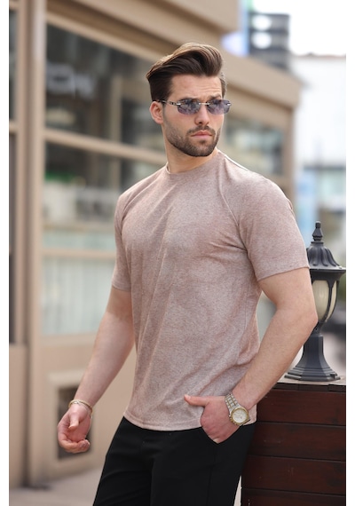 Madmext Kahverengi Basic Erkek T-shirt E7131 Kahverengi
