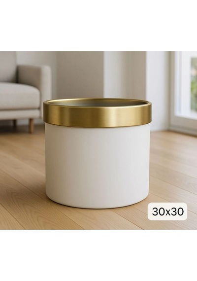 Rüzgar Yapay Çiçekçilik 30 X 30 Krem Renk Gold Kapaklı Metal Saksı Krem