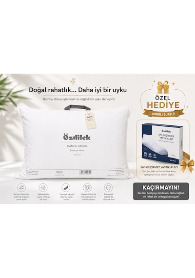 Özdilek Bambu Yastık 50x70 Cm Antialerjik, Nefes Alabilen, Yumuşak Ve Konforlu Uyku Yastığı +özdilek Sıvı Geçirmez Yastık Alezi Hediyeli Beyaz