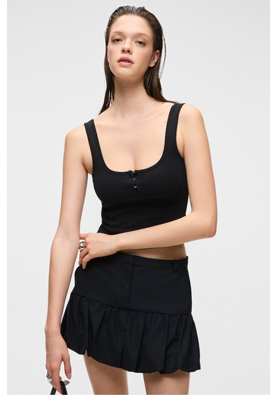 ETHIQUET A YONA Kadın Slim Fit U Yaka Siyah Atlet