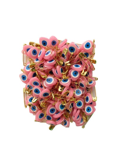 Nazar Boncuğu Sarı Çengelli İğneli Pembe Boncuk 50 Adet