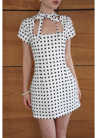 Verymoda Puantiyeli Saten Elbise D2978 Krem