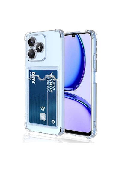 Tecno Spark 10 Pro Kılıf Darbe Emici Köşe Korumalı Kartlıklı Cüzdanlı Silikon Kapak - Şeffaf