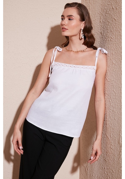 Lela Pamuklu Regular Fit Ip Askılı Bayan Bluz 611Bz0299 Ekru