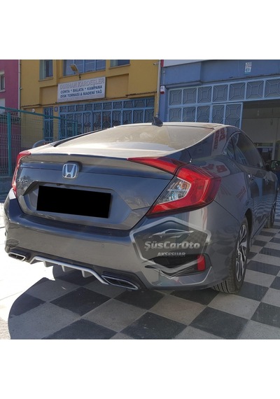 Honda Civic Fc5 2016-2021 Araca Özel Siyah Gri Arka Difüzör Tırnaklı Çift Kare Egzoz Çıkışlı Arka Tampon Eki İthal 1.sınıf 00 Şüscaroto Aksesuar