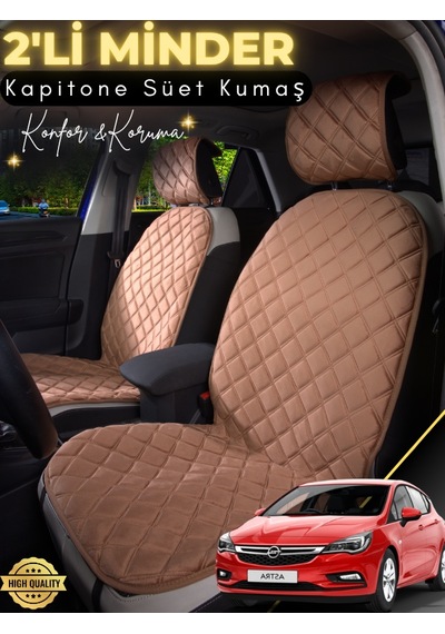 Opel Astra K Uyumlu 2'li Süet Oto Koltuk Minderi Terletmez Universal Tam Koruma A1 Kahverengi