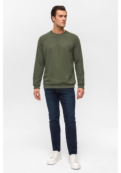 Süvari Haki Regular Düz Bisiklet Yaka Sweatshirt Haki