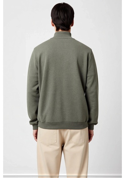 Benerly Erkek Dik Yaka Standart Kol Regular Kalıp Sweatshirt Fonksiyonel Haki