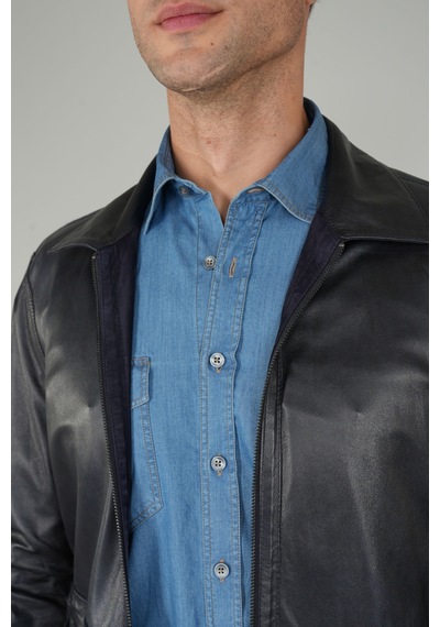 Bisse Lacivert Regular Fit Deri Gerçek Mont Dm25y25002 D39