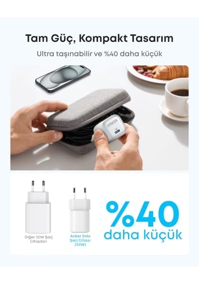 Anker Zolo 30w, Kompakt Usb-c Gan Şarj Cihazı, Beyaz A2698