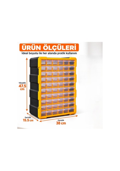 60 Çekmeceli Büyük Organizer Dolabı, Vida Dübel Somun Hırdavat Düzenleyici, Şeffaf Çekmeceli Küçük Parça Sa Genel