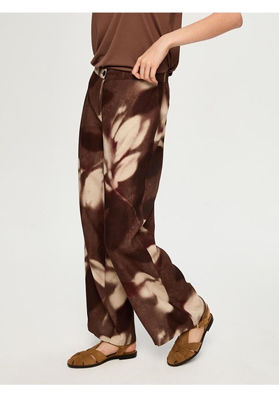 Faik Sönmez Soyut Çiçek Desen Ketenli Wide Leg Fit Pantolon S26pnt035 Us26pnt03530 Kahve