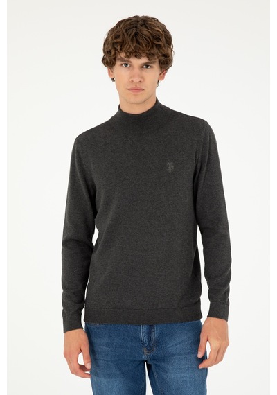U.S. Polo Assn. Erkek Slim Fit Yarım Boğazlı Antrasit Melanj Basic Kazak 50293499-VR081 U.S. Polo Assn. Erkek Slim Fit Yarım Boğazlı Antrasit Melanj Basic Kazak 50293499-VR081