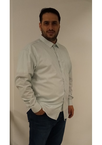 Tousus Büyük Beden Yeşil Çizgili Erkek Gömlek Btl-6107-tss Beyaz