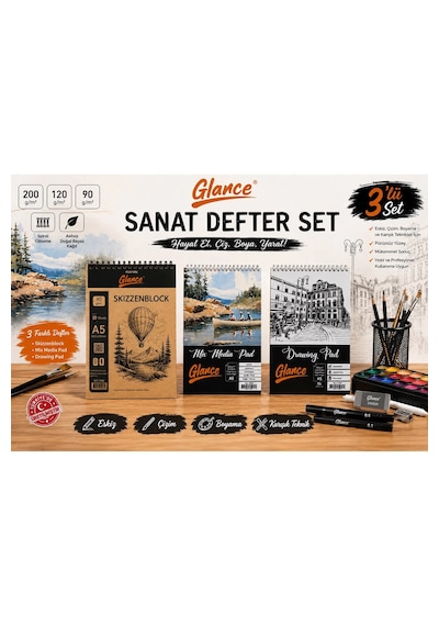 A5 200 Gr Spr Mix Media Pad 20 Yp A5 Eskiz Defteri 120 Gr 50 Yp Skızzenblock A5 90 Gr Kraft Dik Spr 50 Li Set