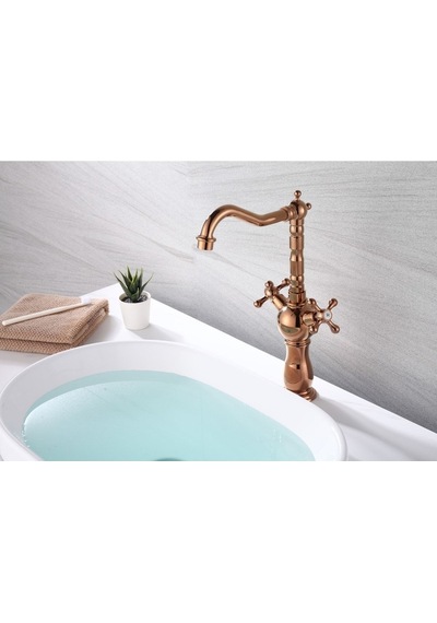 İsaoğlu Yapı Bakır Çanak Lavabo Bataryası Bronz Lavabo Muslugu Vintage Model Çanak Lavabo Bataryası Bakır