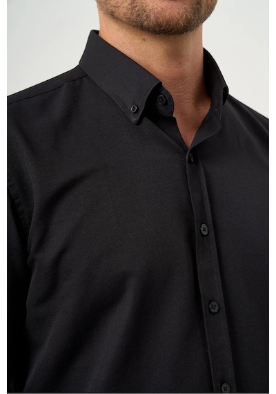 Morven Erkek Siyah Slim Fit Düğmeli Yaka Gömlek Siyah