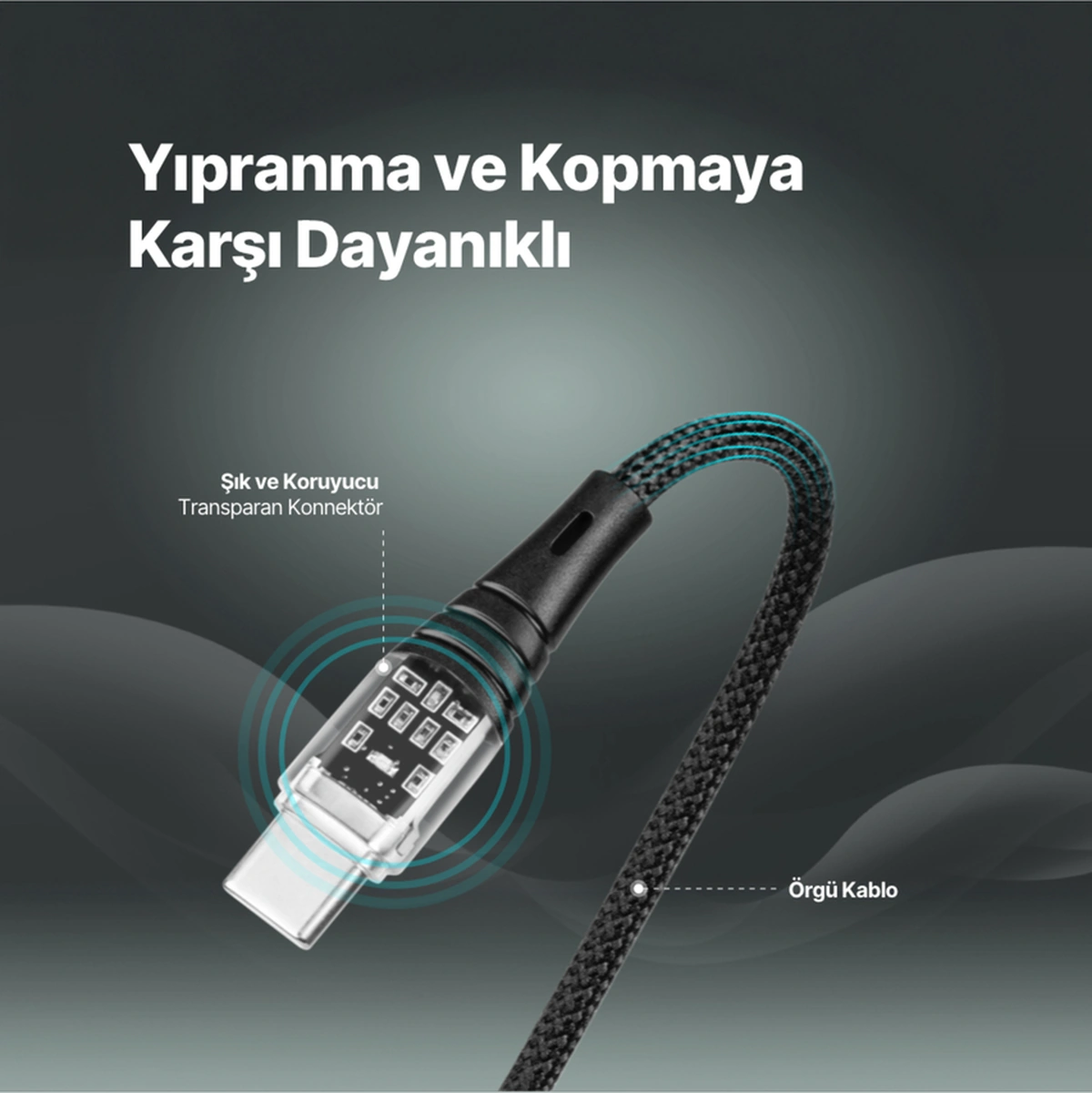 Ekstra Dayanıklı Transparan Usb-c Usb-c 60w Pd/qc 120cm Hızlı Şarj/data Kablosu Siyah 2dk58s
