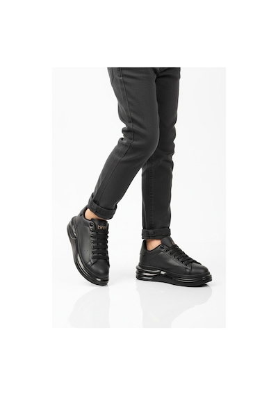 Walkway Siyah Bağcıklı Cilt Hafifi Unisex Sneaker 628 G Siyah
