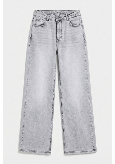 it's basic Kadın Gri Renk 4s6-12 Straight Fit Yüksek Bel Elastan Kumaş Denim Jean