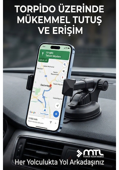 Otomatik Kilitli Teleskopik Kol Araç İçi Telefon Tutucu Dayanıklı Ve Güçlü Vantuz 360 Döner Mt6042