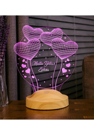 Yılbaşı Hediyesi, Sevgiliye, Arkadaşa Kişiye Özel Yeni Yıl Hediyesi, İsimli Balon Kalpler Kişiye Özel 3D Led Lamba, Yılbaşı Lambası