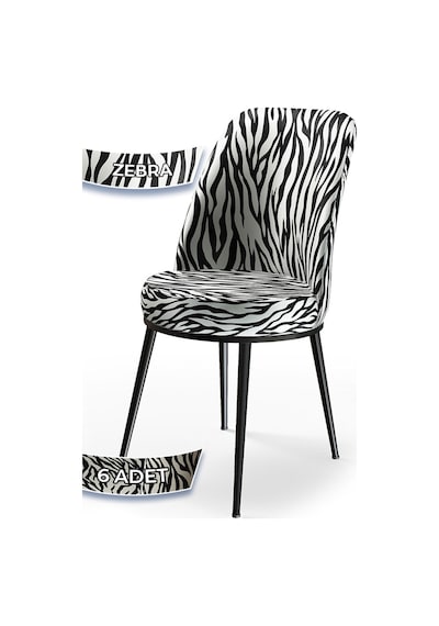 Canisa Dexa Serisi, Üst Kalite Mutfak Sandalyesi, 6 Adet Zebra Desen Sandalye, Metal Siyah Iskeletli Sandalye Zebra Desen Ayaklar Siyah