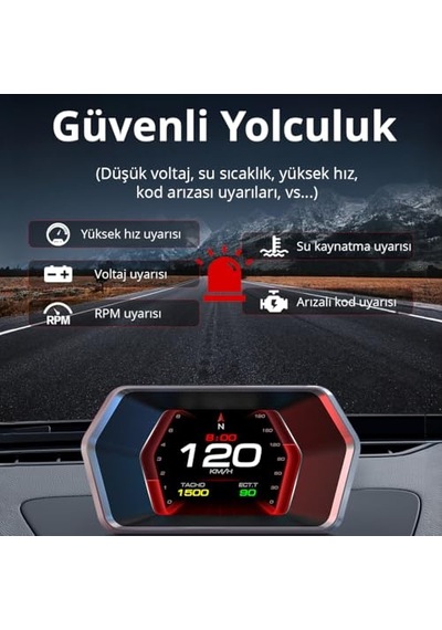 Obd + Obd 2 + Gps Çift Modlu Araç Hud Lcd Ekranlı Akıllı Gösterge Ve Arıza Tespit Cihazı Oto Kokusu