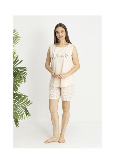 Estiva Kadın Çiçek Alt Desenli Somon Kolsuz Şortlu Penye Lycra Pijama Takımı Çok renkli Estiva Kadın Çiçek Alt Desenli Somon Kolsuz Şortlu Penye Lycra Pijama Takımı Çok renkli